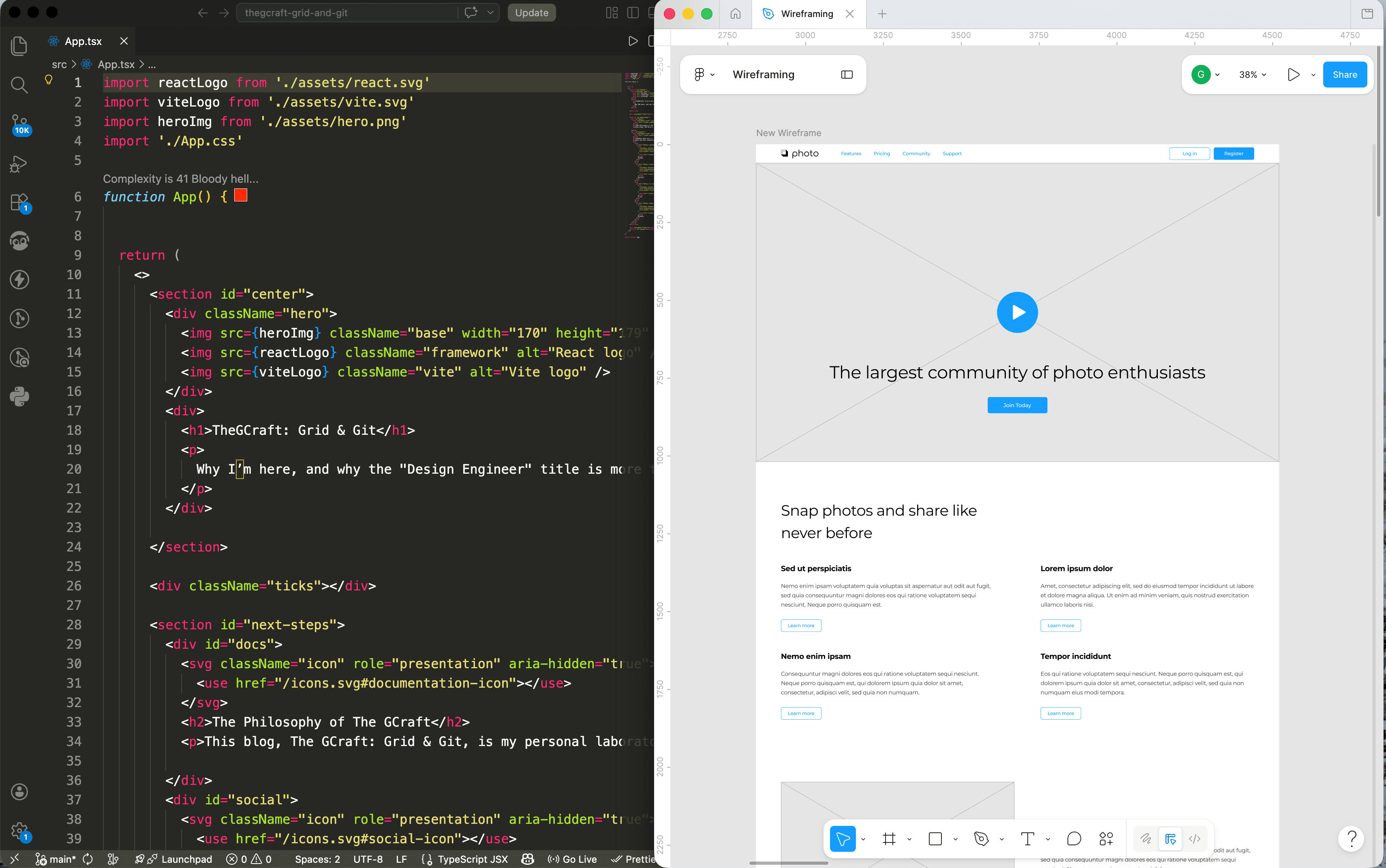 a split image of a code editor and figma
